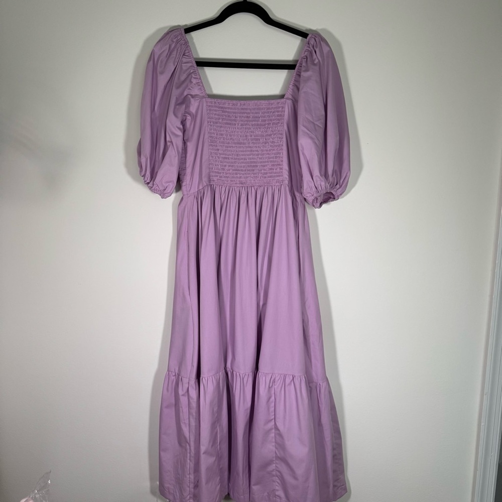 Abercrombie & Fitch Emerson Poplin Puff Sleeve Lavender Midi Dress Med Tall - Picture 6 of 13